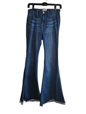 Judy Blue Deep Blue Super Flare High Rise Raw Hem Jeans
